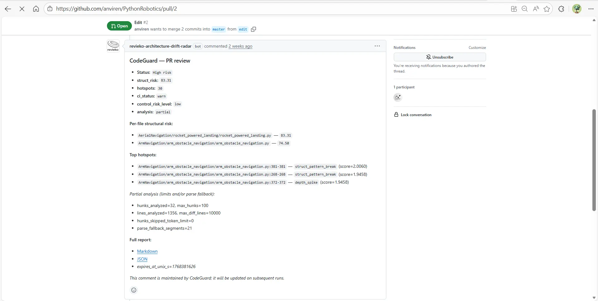 Screenshot 1 of Revieko — AI Architecture Drift Radar