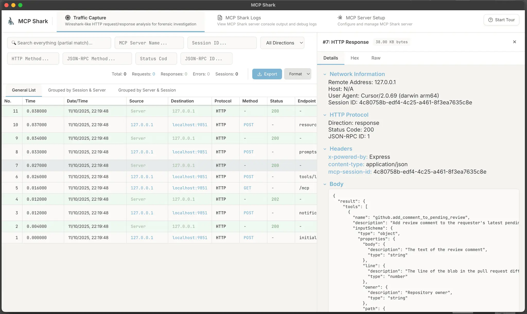 Screenshot 1 of MCP Shark - Investigate MCP Traffic