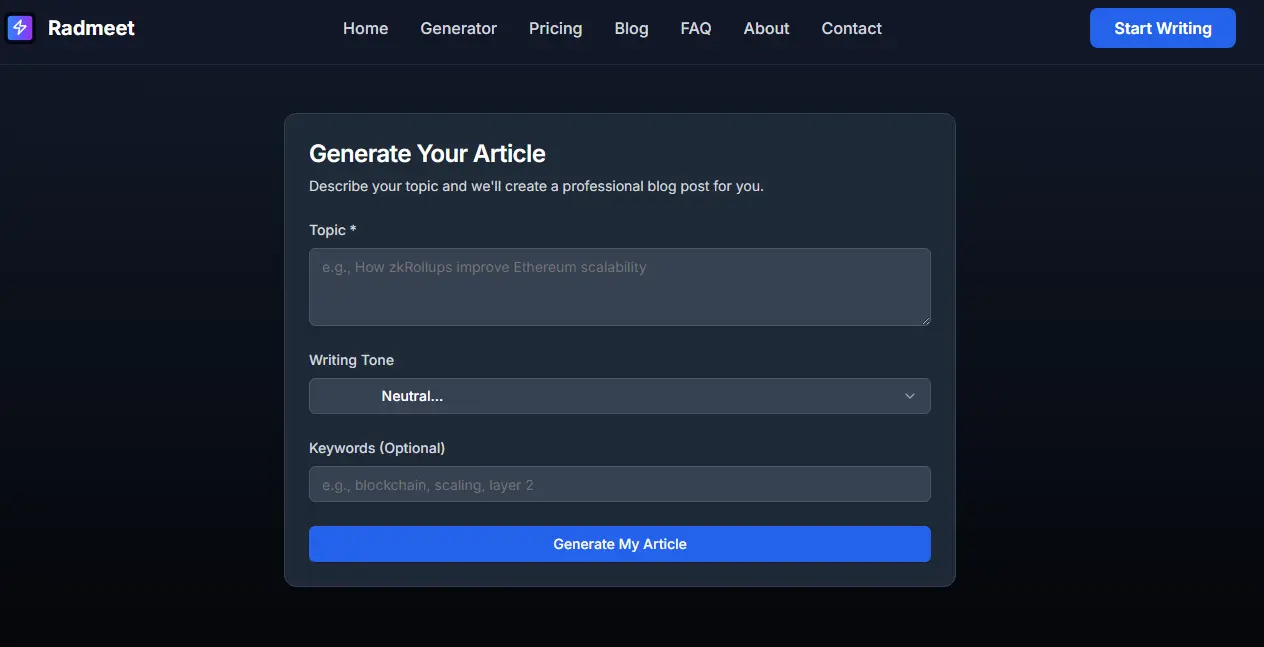Screenshot 3 of Radmeet | AI Web3 & Dev Blog Generator