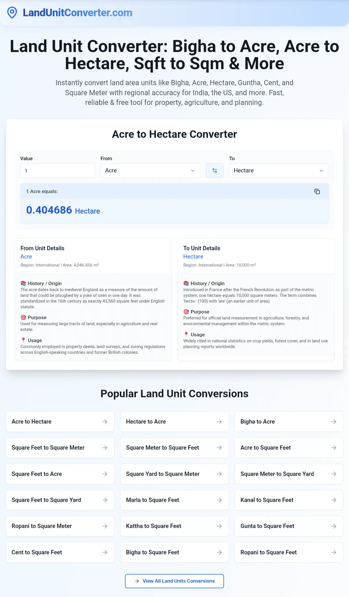 Screenshot 1 of Land Unit Converter