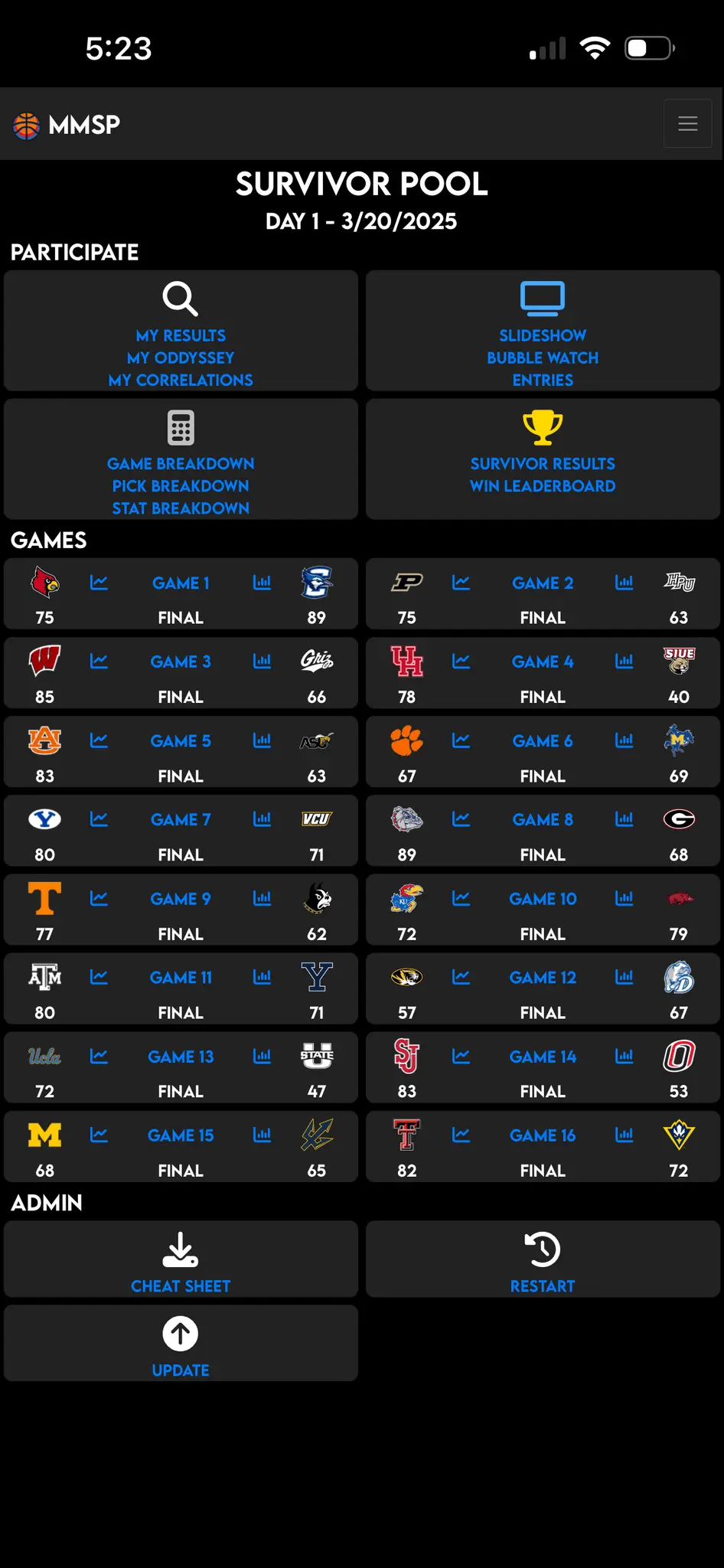 Screenshot 4 of March Madness Survivor Pool