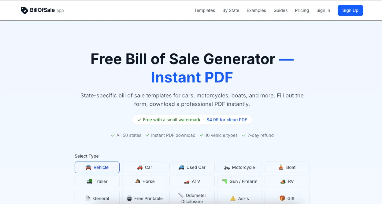Screenshot 1 of BillOfSale.app