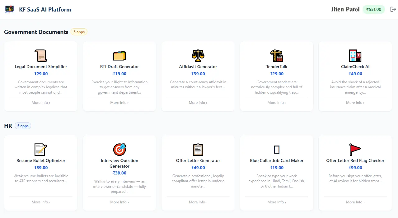 Screenshot 1 of KF SaaS AI Platform