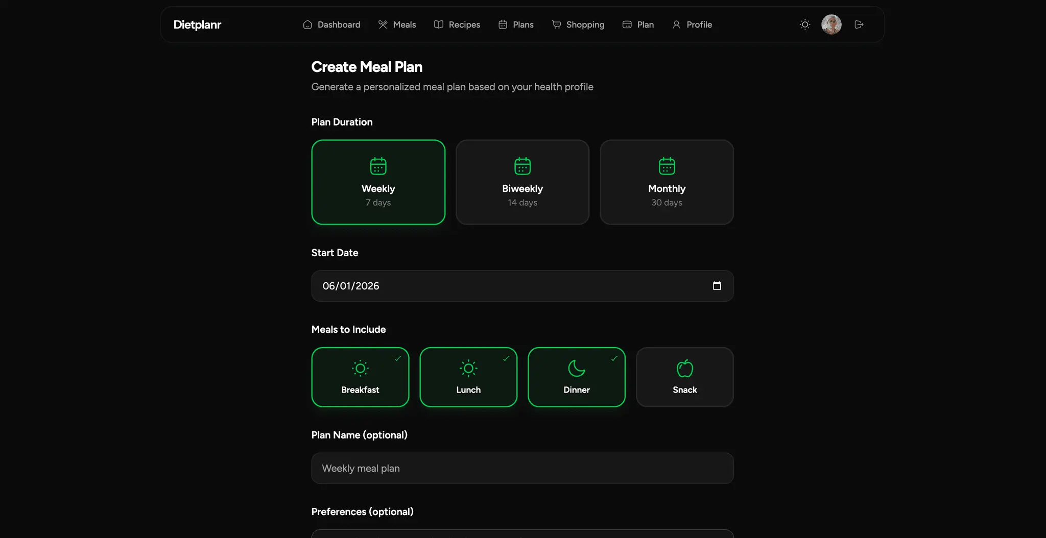 Screenshot 1 of Dietplanr